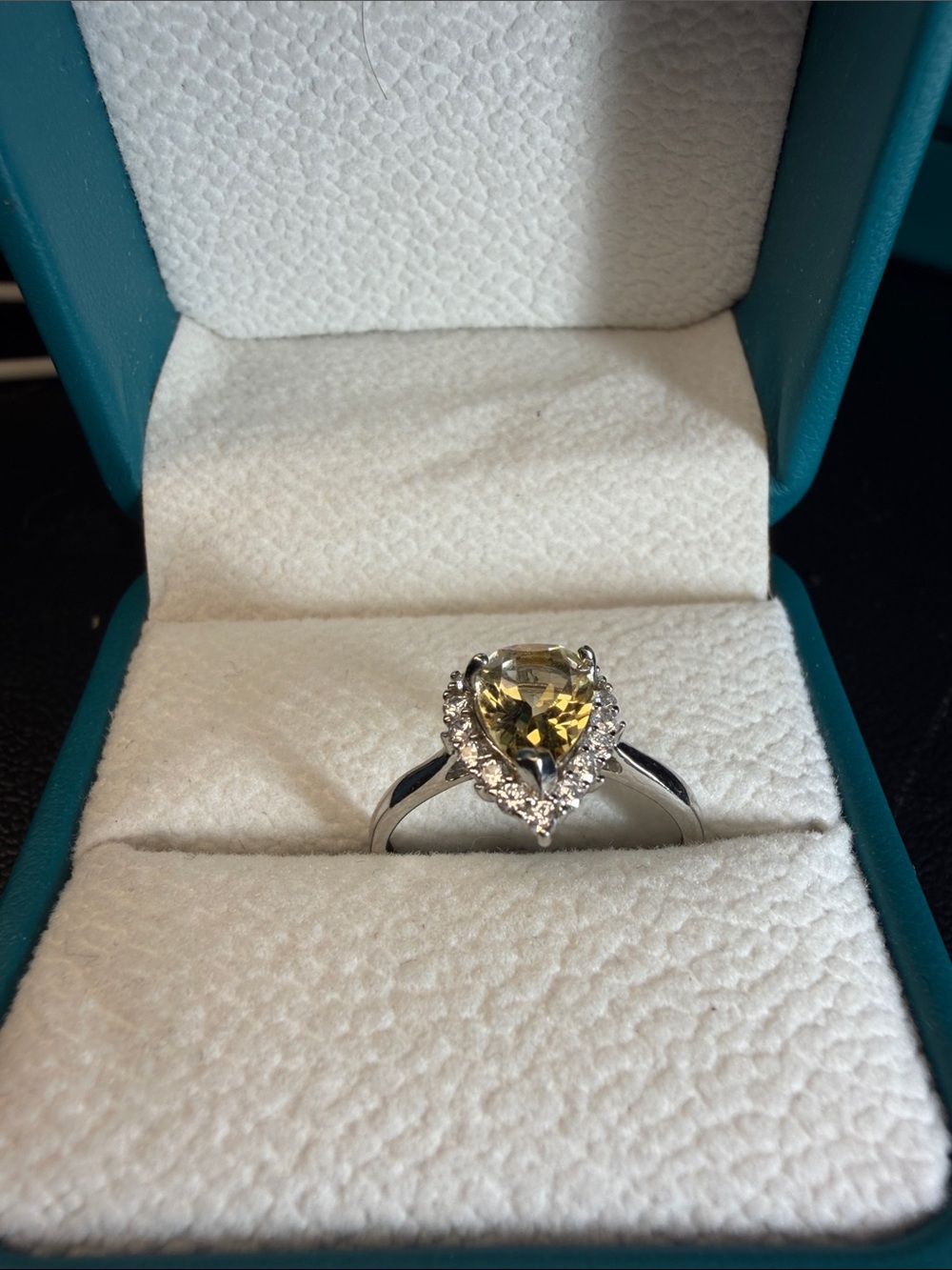 Sterling Silver Heart Halo Ring with Yellow Gemstone